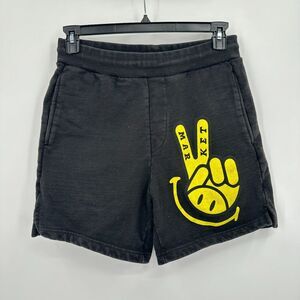 Chinatown Market Smiley Sweat Shorts Mens Black Yellow Peace Sign‎ Streetwear